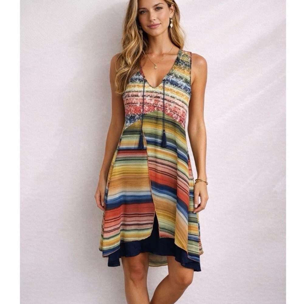 ME Makeover Essentials Multicolor Striped V-Neck Sleeveless Dress